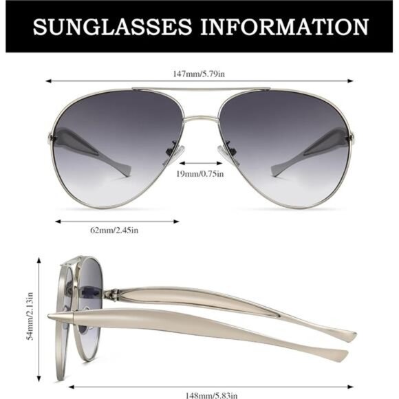 Oversized Gold Aviator Sunglasses for Women Men Retro 70s Metal Big Aviators